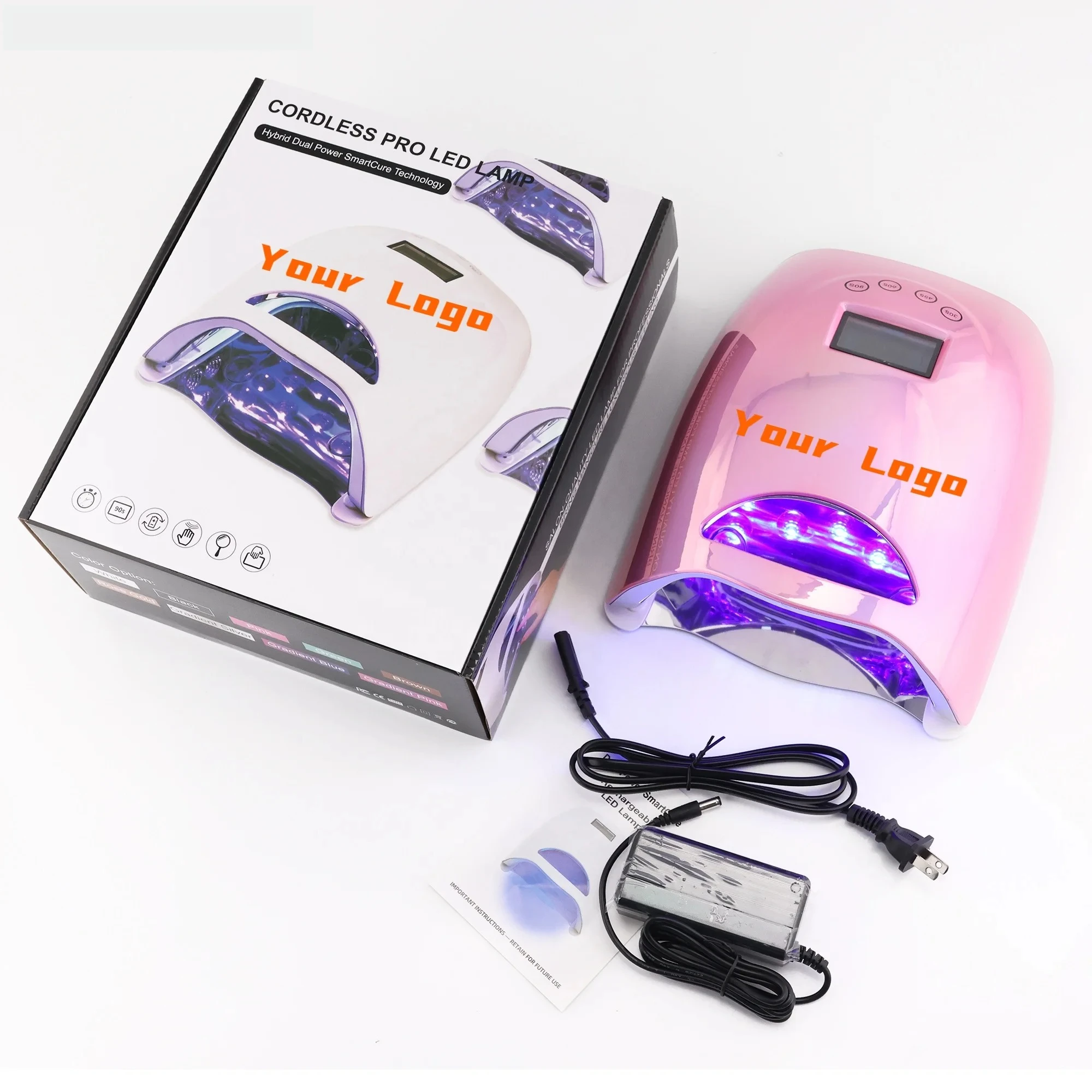 المهنية الأبيض الوردي مسمار ضوء علاج سريع هلام البولندية الغراء شعار مخصص مسمار مصباح مجفف اللاسلكي قابلة للشحن الأشعة فوق البنفسجية مسمار مصباح