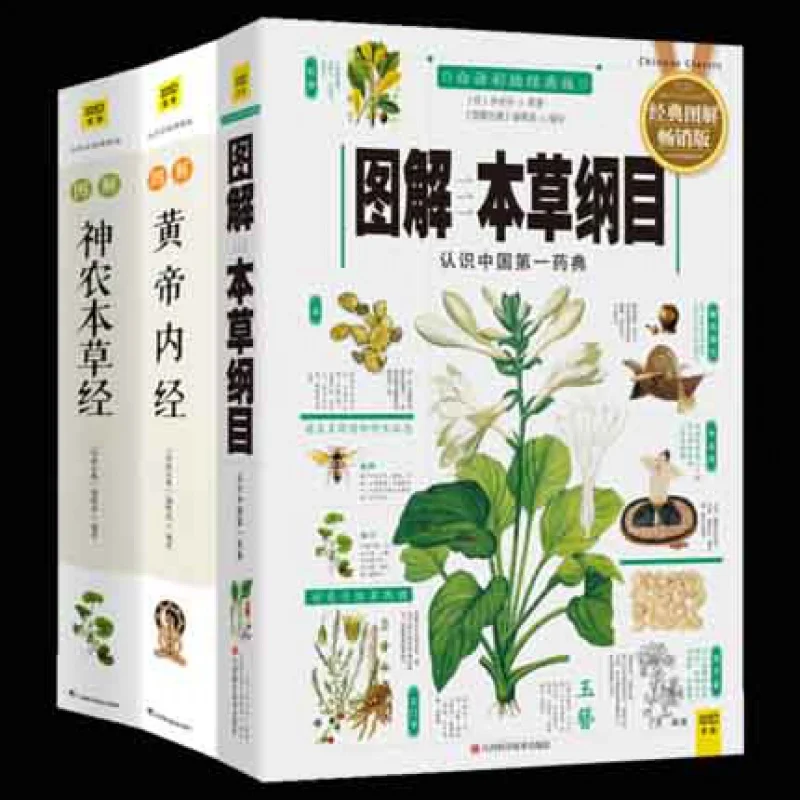 

3pcs Compendium of Materia Medica Li Shizhen + Inner Canon of the Yellow Emperor + Sheng Nong's herbal classic Medicine Boo