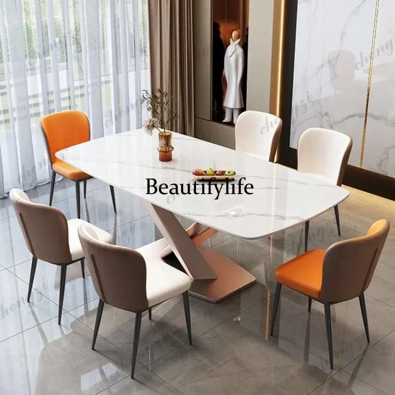 TTT  Italian Light Luxury 6 Person Gold Dining Table Luxury Modern Unique Nordic Dining Table Living Room Kitchen Furniture