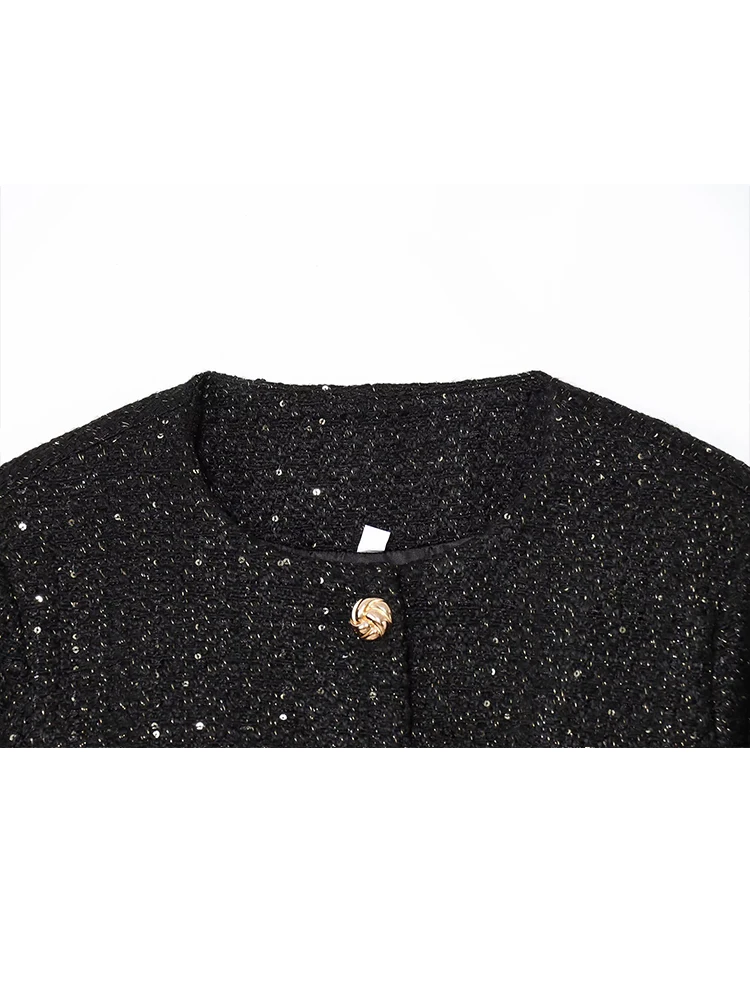 HH 2025 Cappotto con paillettes moda femminile O Collo monopetto maniche lunghe con cintura Giacca da ufficio elegante da donna casual Mujer