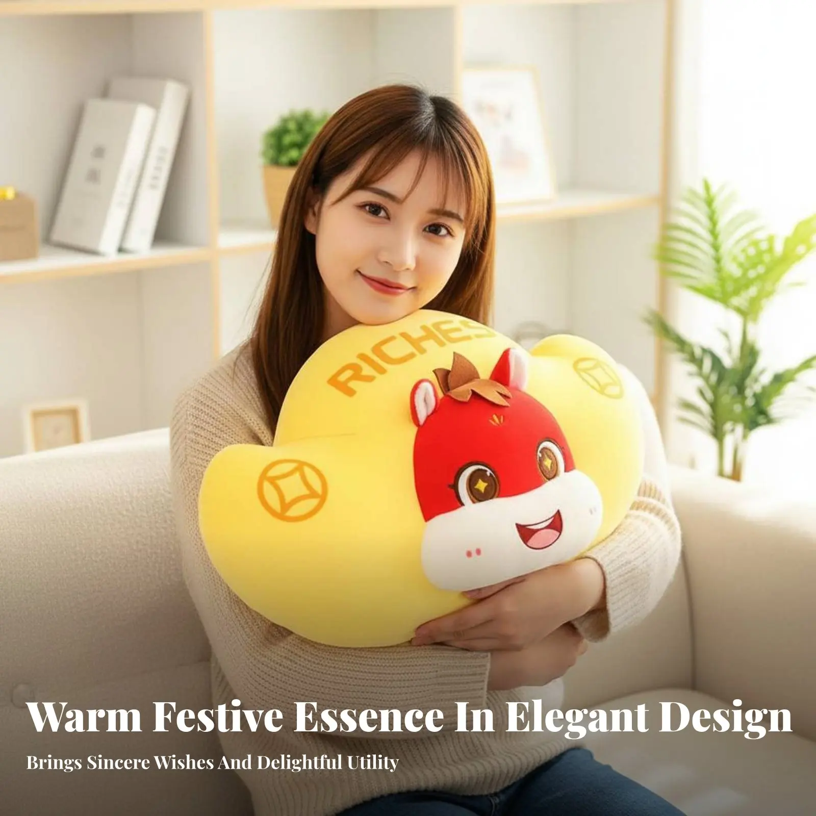 

Zodiac Horse Yuanbao Plush Pillow, New Year Symbol, Sofa & Bedroom, Multi-Functional Cartoon Pillow