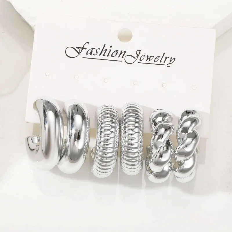 12 Unique and Simple Twisted Metal C-shaped Women\'s Earring Set, Retro Elegant, Hypoallergenic Earring Jewelry Gift