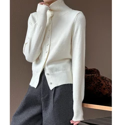 2024 Women Soft Knitted Sweater Stand Collar Long Sleeve Single Button Cardigans Clothes Tops For Women Sweater Pull Femme