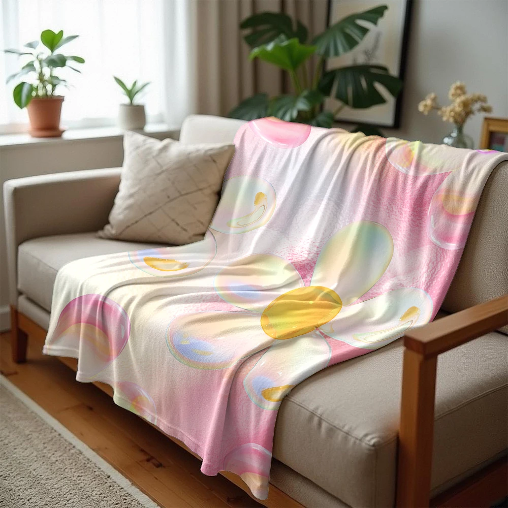 Iridescent Bubble Flowers Ultra Soft Sherpa Fleece Blanket Fluffy Warm Halloween Cozy Throw for Couch Bedroom Gift All season