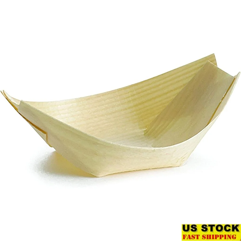 

Large Disposable Pinewood Serving Boats 50 Pack 1.5 oz Capacity Durable Poplar Elegant Food Display Ideal Catering Events