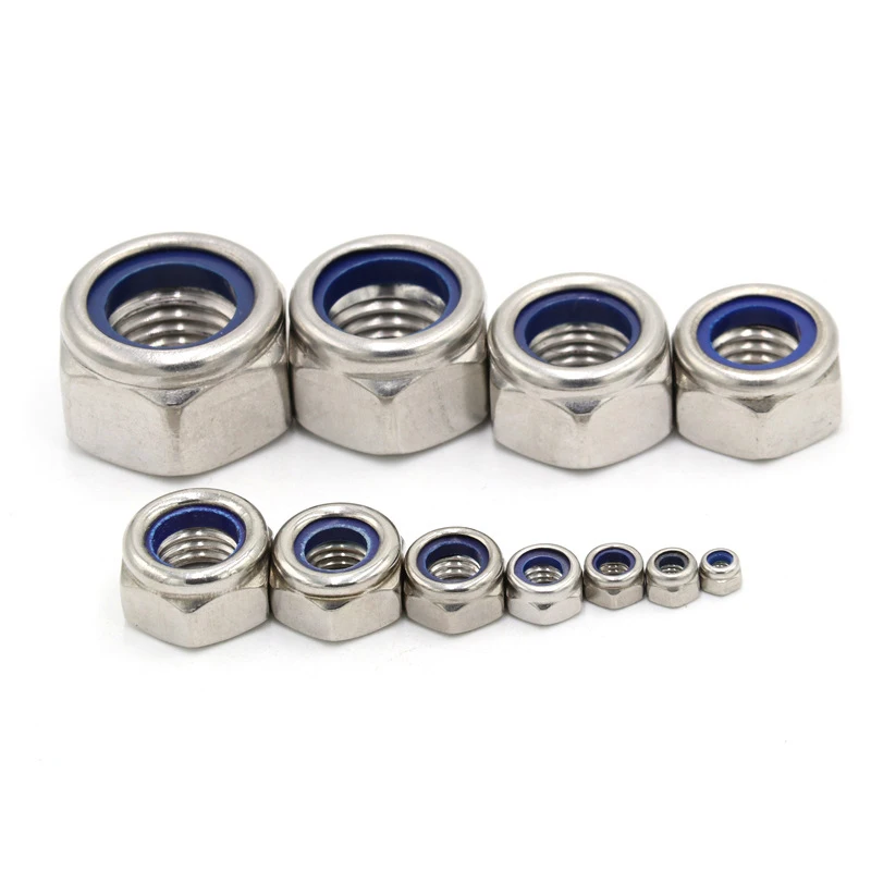 5/ 10/ 20/ 50pcs M2 M2.5 M3 M3.5 M4 M5 M6 M8 M10 M12 M14 M16 304 Stainless Steel Hex Hexagon Nylon Insert Self Lock Nuts