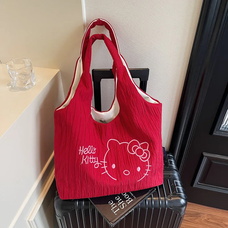 

Hello Kitty Storage Bag Cute Anime KT Women Accessories Embroidery Portable Versatile Handheld Items Kawaii Girl Gift Wholesale