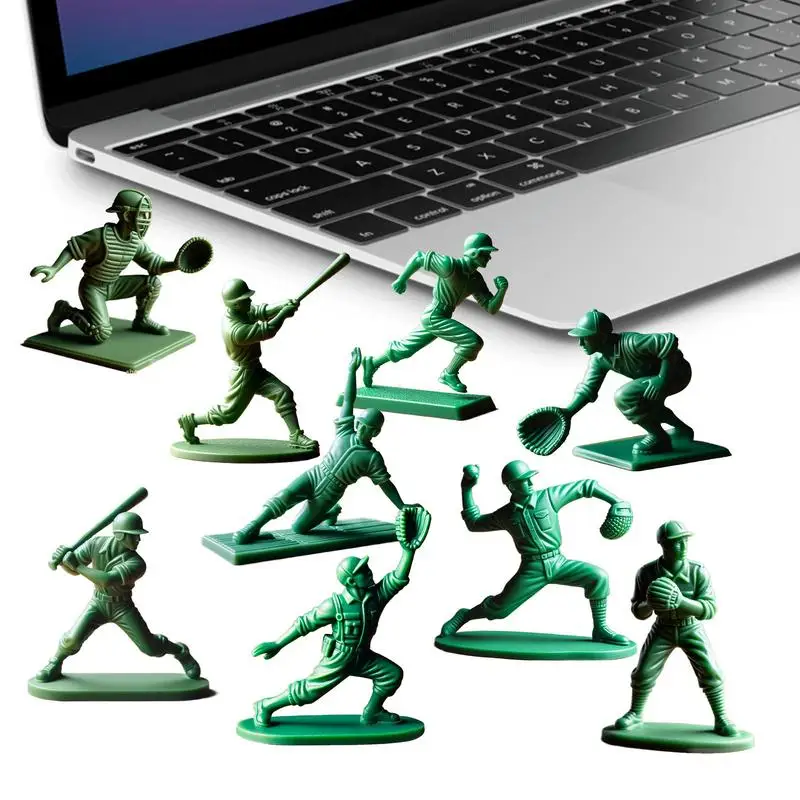 

Baseball Player Figurine Set 9X Green 2 Inches Baseball Catcher Fielder Statue Classiccharacter Fans Collectible Figures For