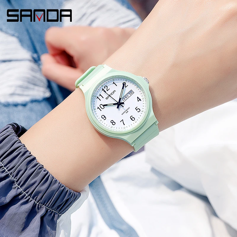 SANDA-Reloj de cuarzo informal para Mujer, cronógrafo luminoso con calendario semanal, resistente al agua hasta 30M