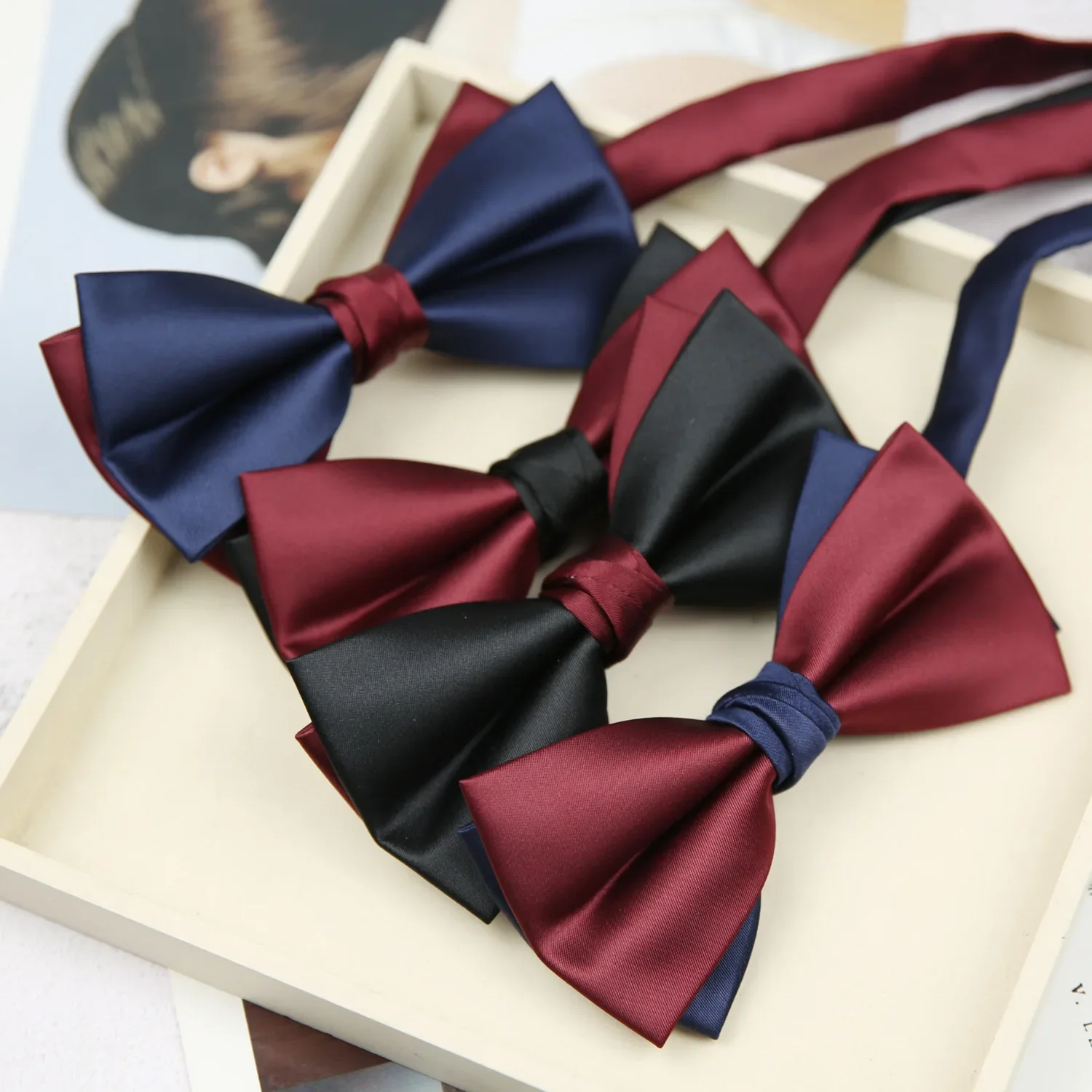 Advanced Feeling 6*12CM Men's Bowtie Champagne Wine Black Two Tone Splicing Bow Ties for Groom Wedding Bowknot Husband's Gift