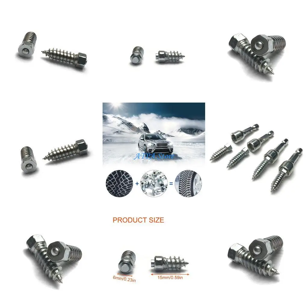 

U13C (100 Pieces) 15mm Hard Alloy Screw Tire Studs – Works for Ice and Snow | Suitable for
