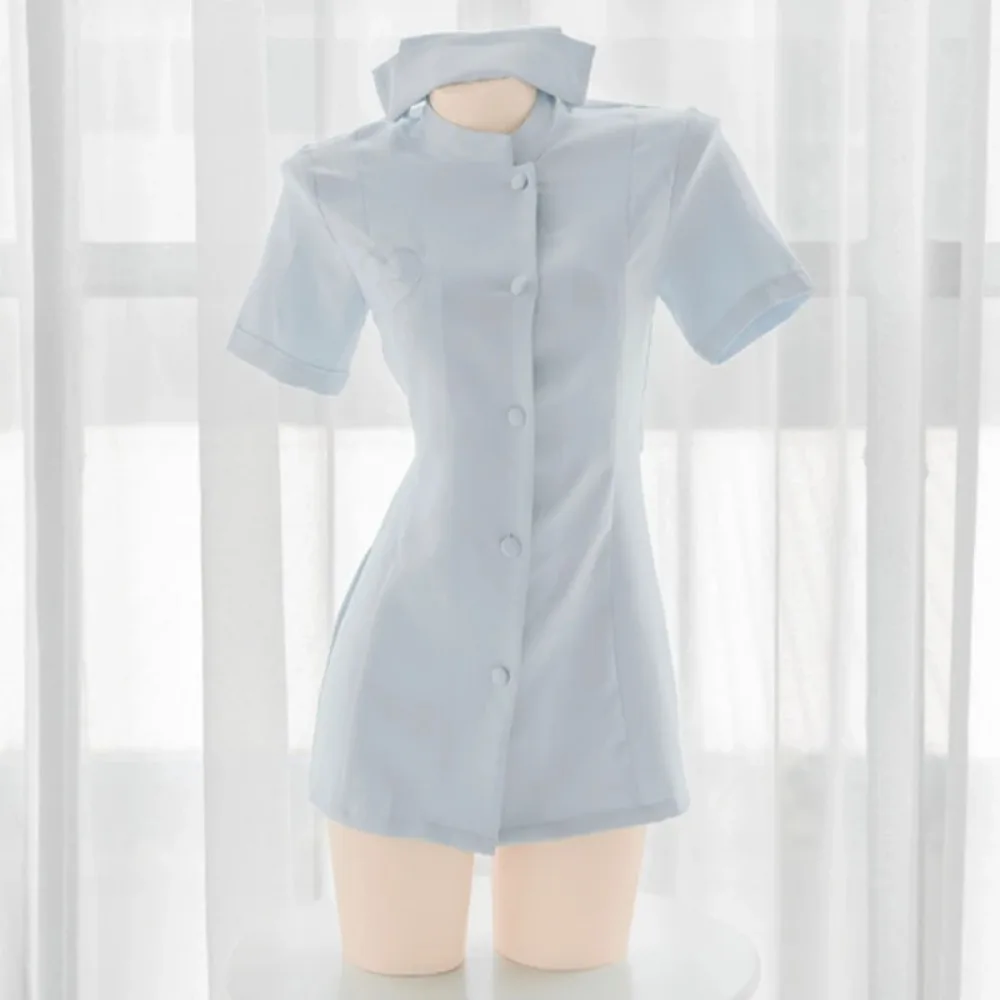 Uniforme de enfermeira sexy para mulheres, cosplay anime, vestido de manga curta e chapéu, fantasias lolita para o Halloween, presentes para festa, filme