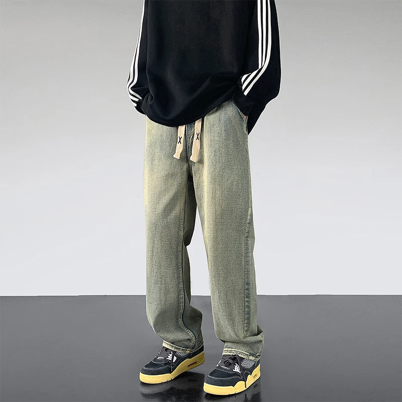 

American Retro Men's Jeans Straight Loose Long Pants Spring Autumn New Style Youth Trendy Breathable Sweat Absorbent Stone Wash