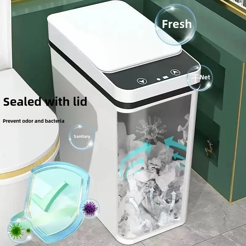 Smart Sensing Trash Can Electric Automatic Clamping Garbage Bin For Home Bathroom Living Room Plastic Material Automated Trash D