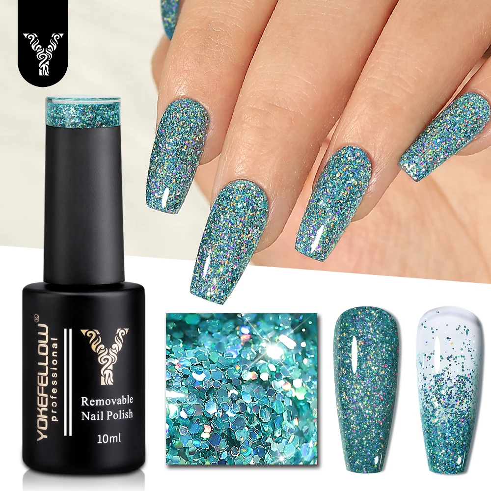 

YOKEFELLOW Glitter Gel Nail Polish 10ml Blue Green Sparkly Gel Polish LX01 Shiny Glitter Soak Off UV Gel for Nail Art DIY Gift