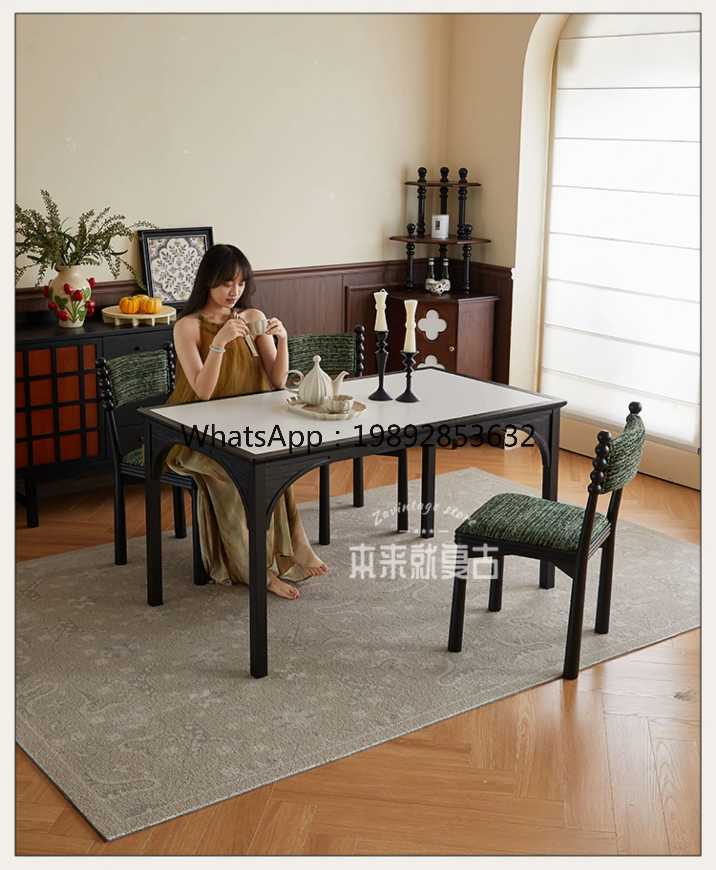 YFY Covered Bridge Dining Table Vintage Solid  Rock Slab Dining Table  Household Small Apartment Italian Style New Model
