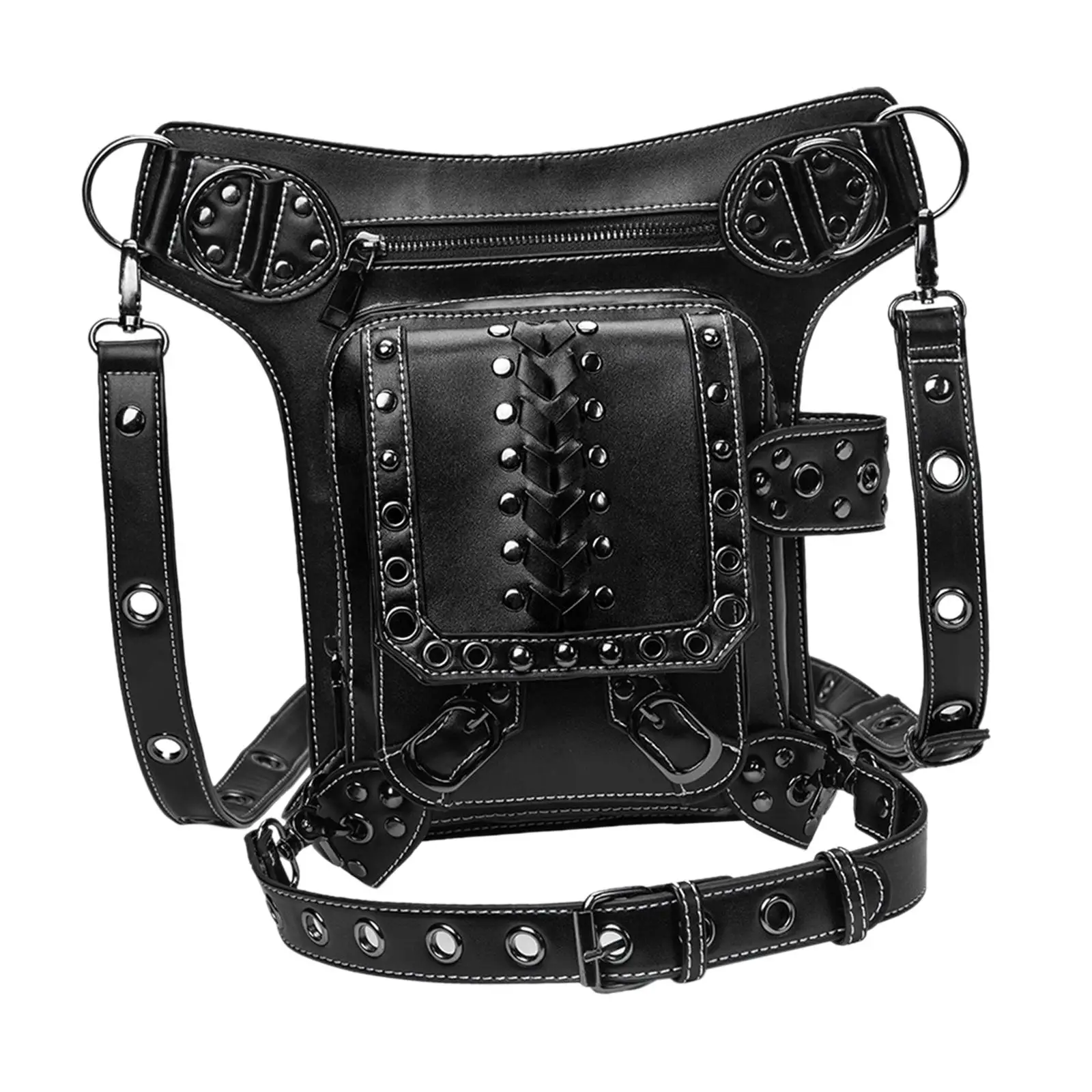 Gothic Steampunk Waist Bag Thigh Leg PU Leather Messenger Bag Satchel Shoulder Bag for Hiking Travel Backpacking Camping