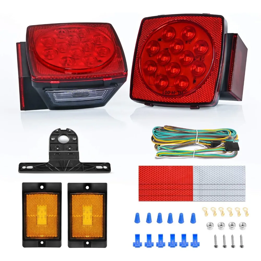 Nilight 2PCS Square LED Trailer Light Kit Low Profile Stop Turn Tail Side Marker License Lamps for Utility Boat Camper RV Trucks