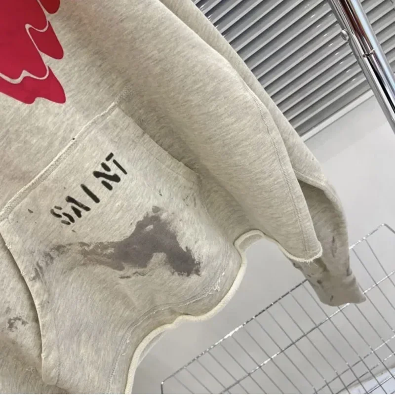 Soiled Saint Melting الحب نمط هوديي هيم الكفة التالفة الرجال النساء القطن بقعة بلوزات فضفاضة قناع السترة