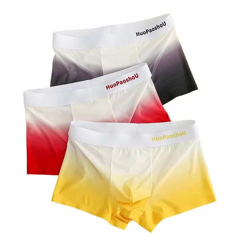 

Мужские трусы-боксеры с градиентным эффектом, сексуальные, из ледяного шелка, с U-образным выпуклым карманом, эластичные, для плавания и пляжа