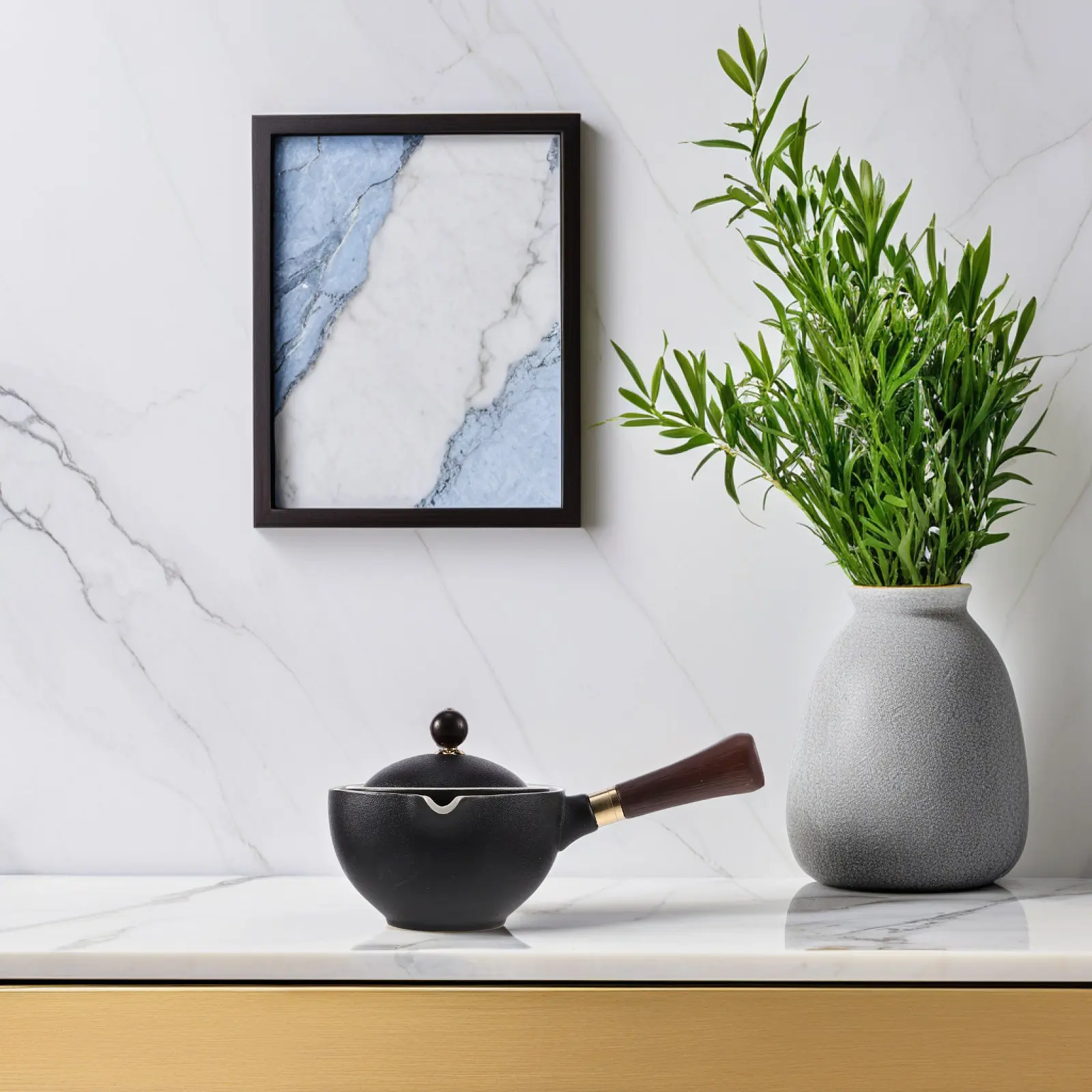 Tetera de Cerámica Giratoria con Diseño de Asa Lateral de 360 Grados, Tetera Decorativa para Preparar Té, para el Hogar, la Oficina o como Regalo