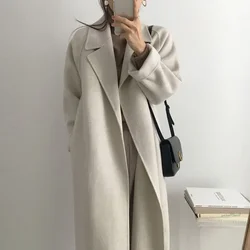 Giacca donna soprabito lungo in lana colletto per pendolari cravatta allentata collezione in vita Topcoat con risvolto in lana di media lunghezza cintura solida