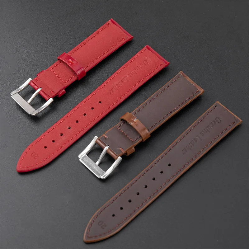 First Layer Cowhide Strap 12-24mm Genuine Leather Watchbands Bracelet Black Red Brown Watch Strap for Women Men Wrist Band