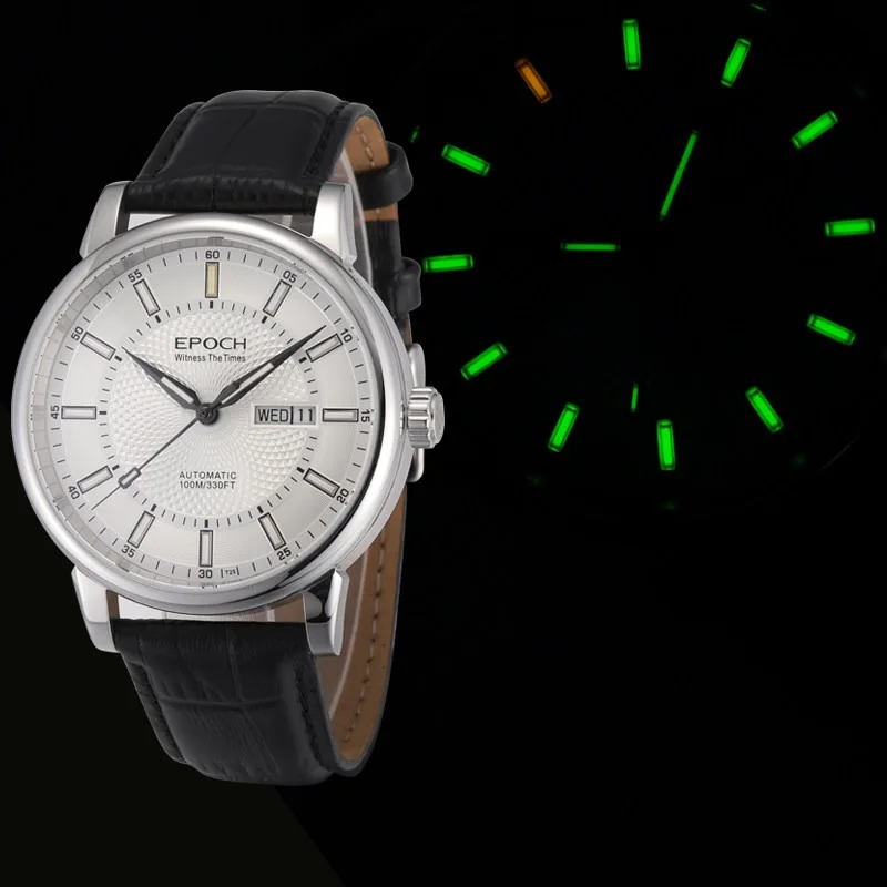 Reloj Automático Epoch para Hombre, Luminoso, Movimiento Japonés, 21 Joyas, Fecha, Día, Zafiro, WR100M, Reloj Mecánico, Regalo de Lujo