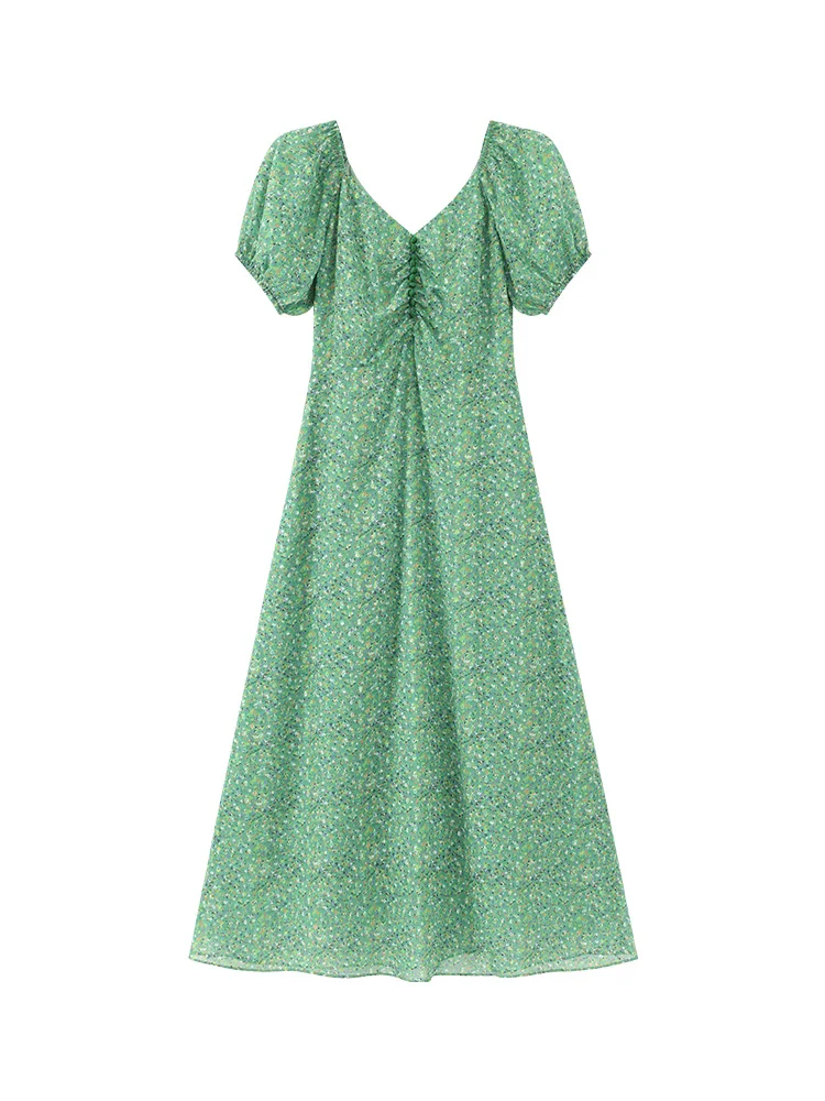 Floral Chiffon Maxi Dress for Women - V-Neck A-Line Summer Dress