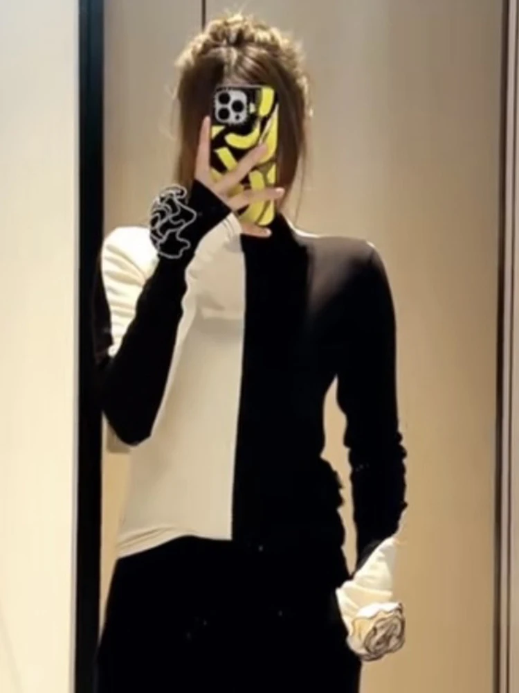

Elegant Autumn Winter Knitted Long Sleeve Top Women's Soft Skin-friendly Floral Sleeve Sweater Slimming Fashionable T-shirt