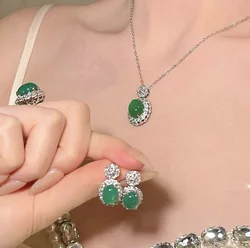 Women Brazilian chrysoprase gemstone flower necklace 18K gold plated zirconia earrings