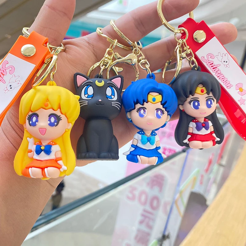 Anime Sailor Moon Keychain Luna Artemis Action Figure Tsukino Usagi Hino Rei Pendant Key Chain PVC Collection Model Toys Gifts