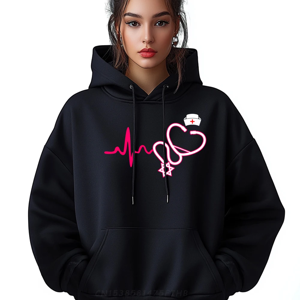 

Jewish Nurse Gifts Stethoscope Nursing Heartbeat Anime Sweatshirts Fall Oversized Hoodies Letter