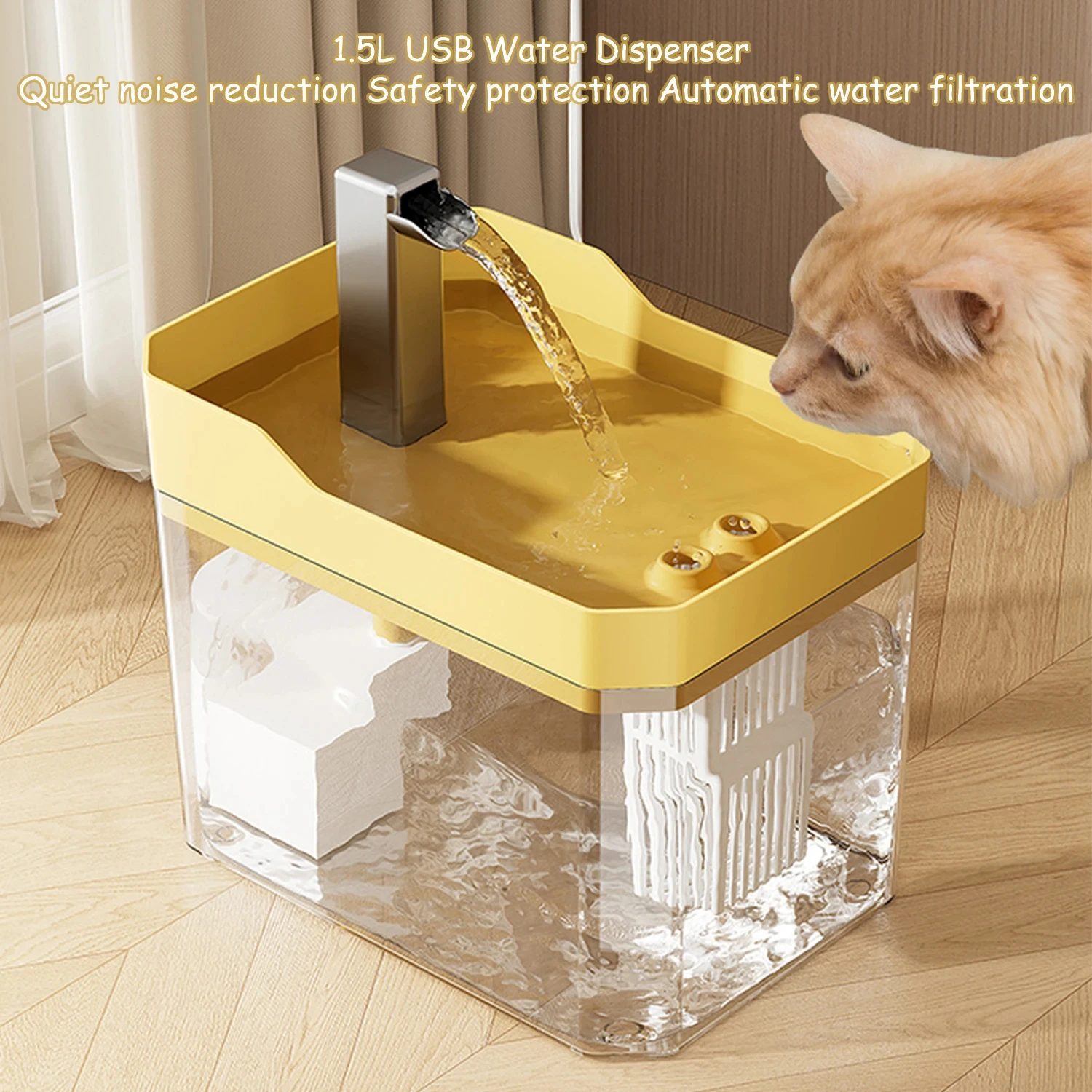 Bebedero para Gatos con Filtro Automático, Dispensador de Agua Transparente con Bomba, Recirculación y Protección Contra Quemaduras en Seco, USB