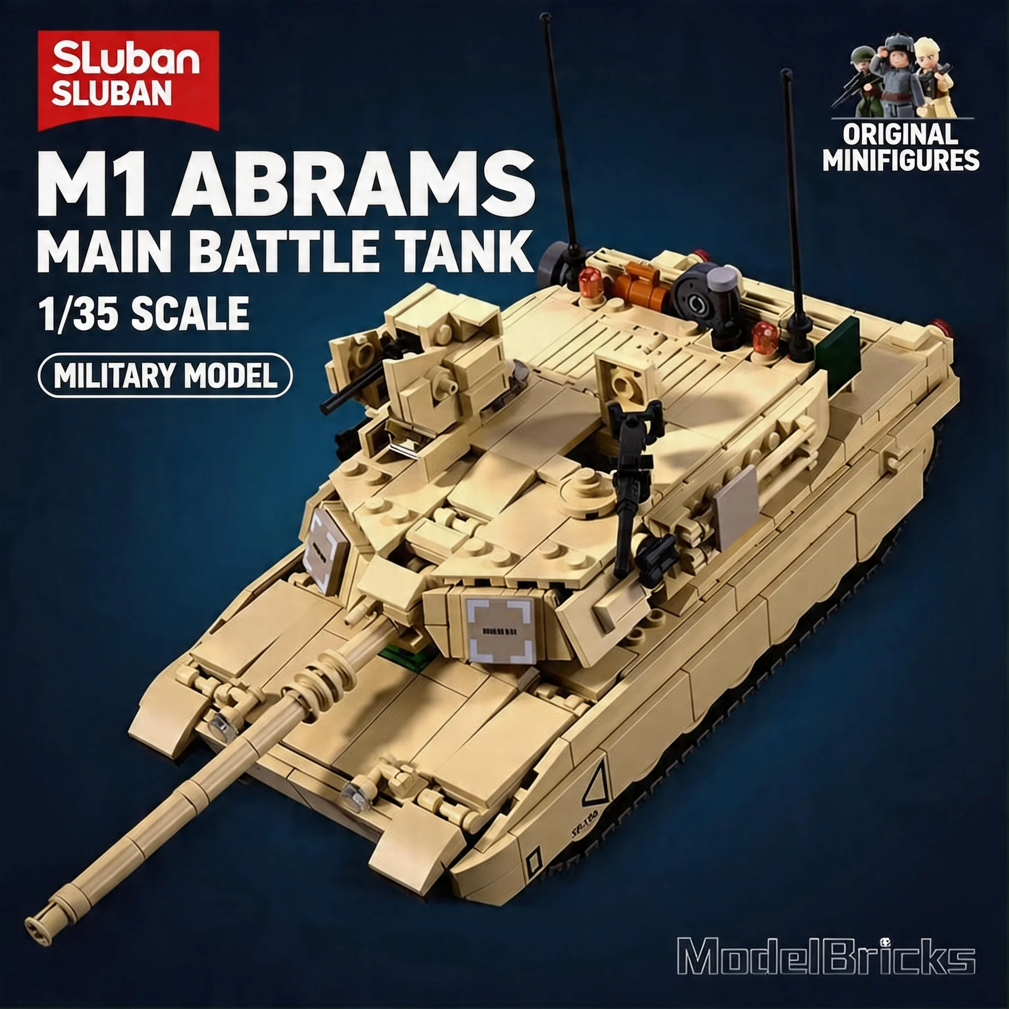 

Sluban M1 Abrams Main Battle Tank Building Set 1/35 Scale Military Army Vehicle DIY Bricks Model Toy Gift for Adults Kids