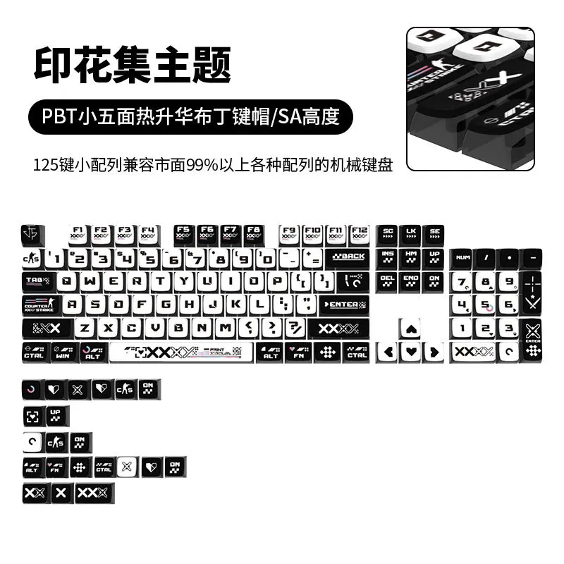 

Printed set of mechanical keyboard keycap SA height four-sided transparent PBT thermal sublimation process ball cap pudding 125