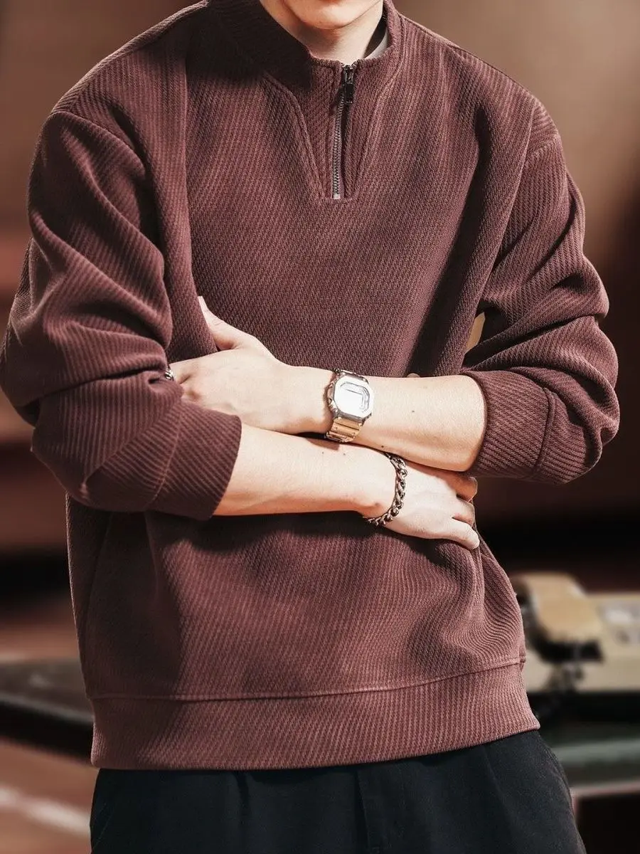 mat Sle Hoodie Men's Autumn Winter New f Zipper Stand Collar Fce Lined Casual Jaet Trendy Polyester Fabric