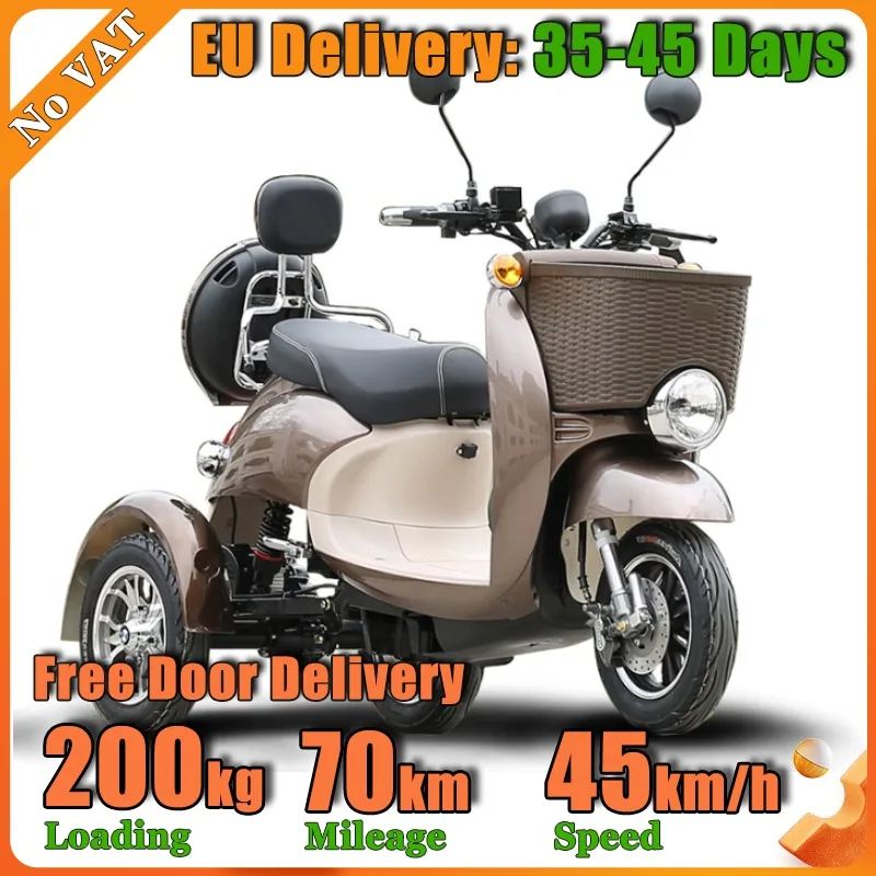 3-Wheel Electric Scooter 20Ah Lead Acid Battery Max 45km/h With Waterproof Handle & Storage Basket Mobility Scooter 150KG Load
