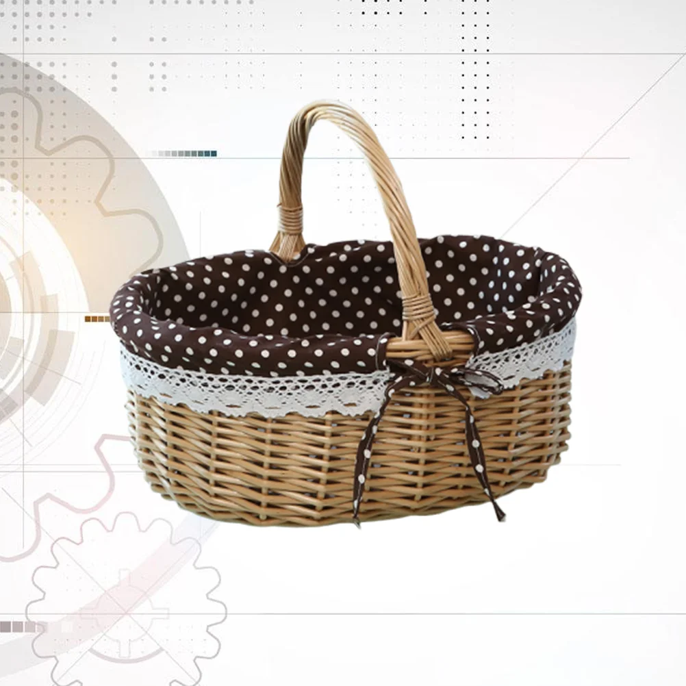 Crate Rattan Storage Basket Fruit Gift Food Cooler Bread Container Red Picnic Bag