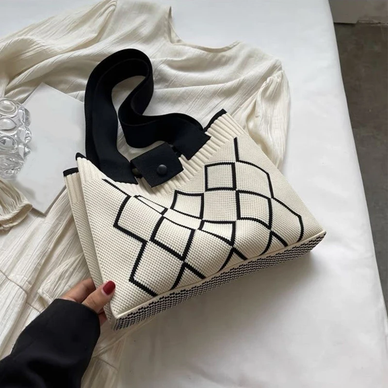 Neue Modische Schultertasche mit Großer Kapazität für Damen, Vielseitige Handtasche, Gestrickte Häkel-Schultertasche – Detail 13