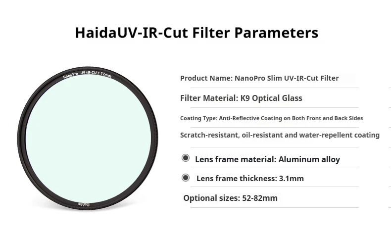 Haida NanoPro UV-IR-Cut beschichteter UV-Filter, IR Dual-Cut Rot/Anti-UV-Schutzlinse, ultradünne, hochauflösende Lichtdurchlässigkeit – Detail 6