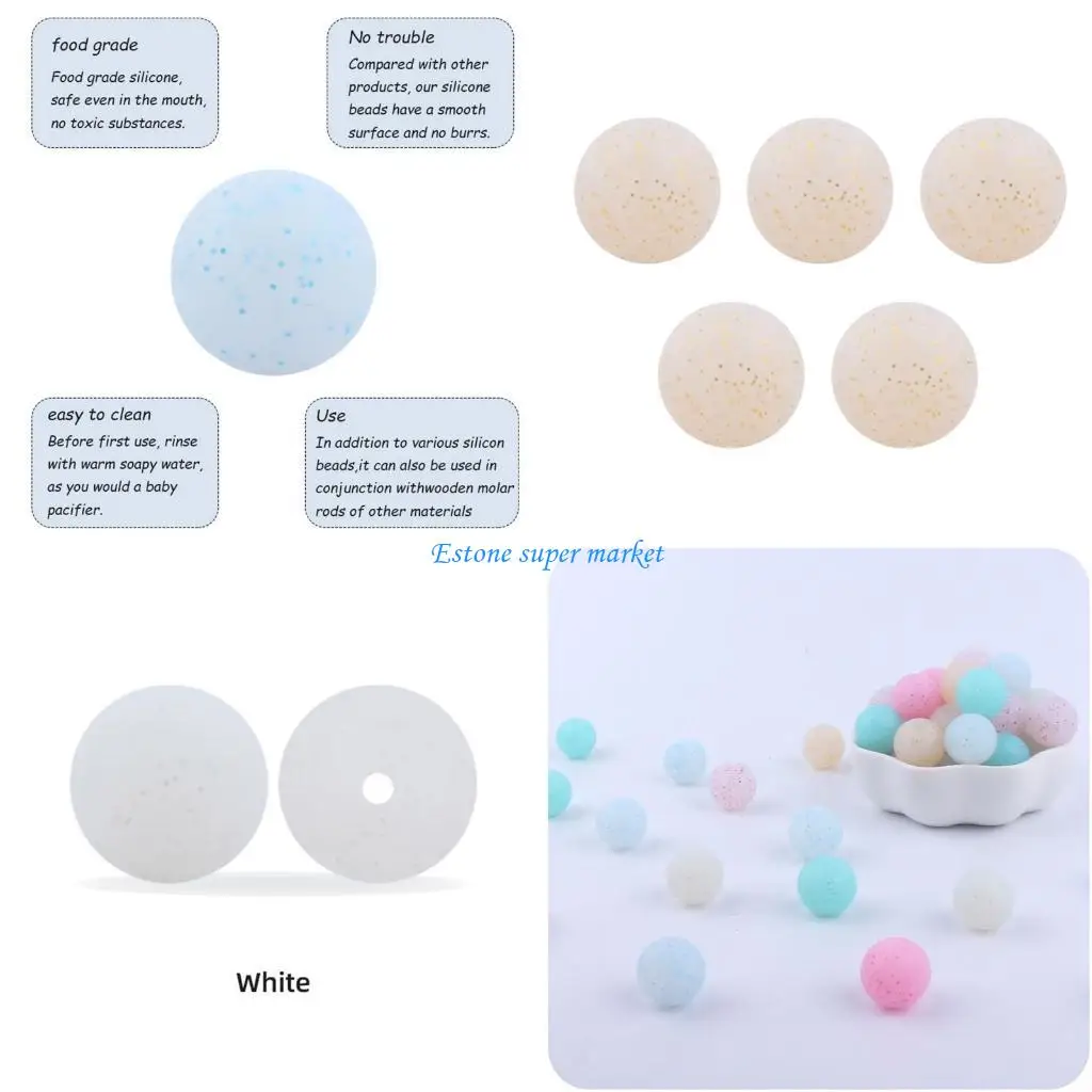 

090B 5 Pcs 12、15mm Baby Teether Crystal Print Silicone Round Beads Soother