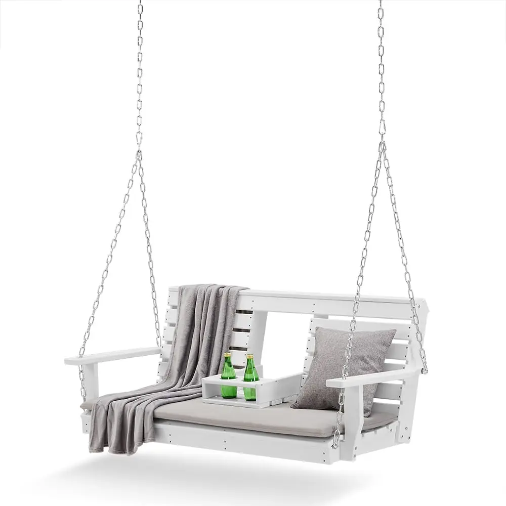 Heavy Duty Porch Swing With Cup Holders & Steel Chains For Patio Backyard Outdoor Hanging Bench, Customized