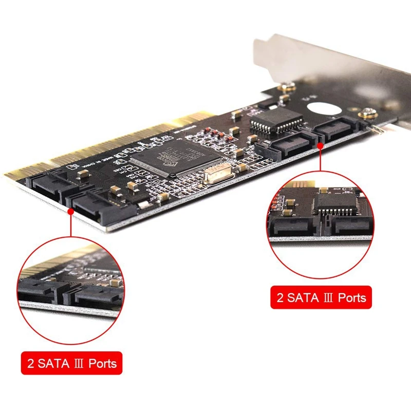 การ์ดขยายภายในตัวควบคุม PCI SATA 4พอร์ตพร้อมสาย SATA สองเส้นสำหรับเดสก์ท็อปพีซีรองรับฮาร์ดไดรฟ์ SATA