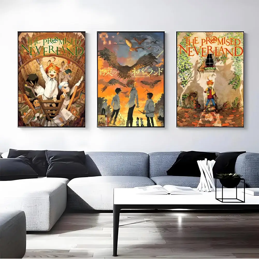 Anime The Promised Neverland Poster Self-adhesive Art Waterproof Paper Sticker Coffee House Bar Room Wall Decor