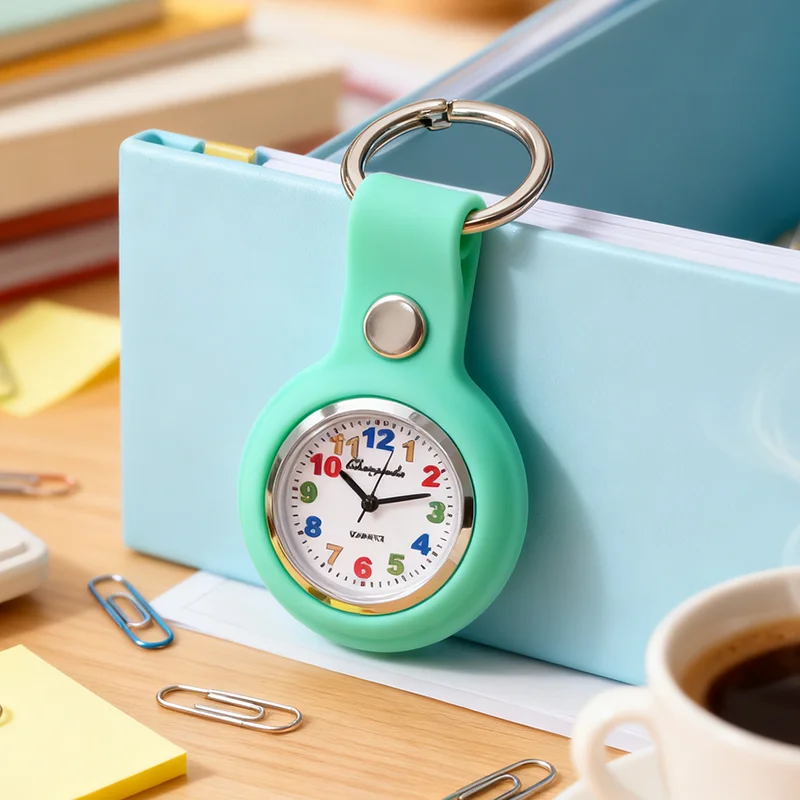 Children Boys Students Women Men Silicone Keychain Pocket Watch Detachable Dial Durable Quiet Case Hiking Backpack Keyring Clock