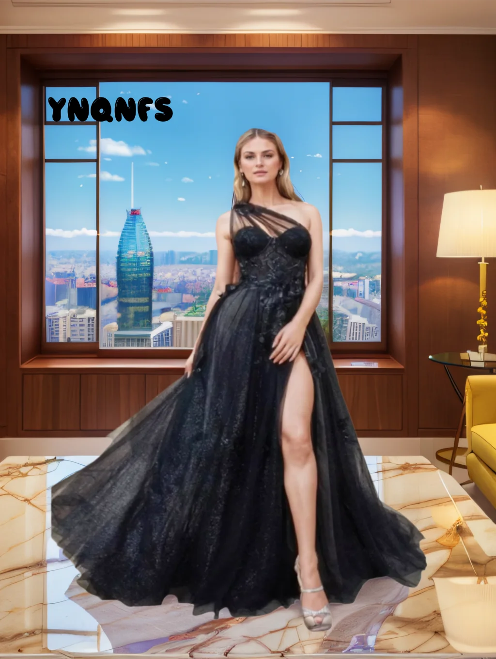 

YNQNFS черные платья для выпускного вечера Vestidos De Festa сексуальные тюлевые кружевные платья с разрезом по бокам на одно плечо вечерние платья по индивидуальному заказу MS54