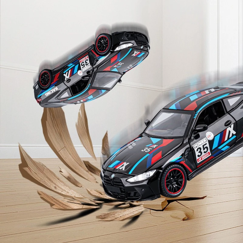 1:32 M4 파워 스포츠카 시뮬레이션 다이캐스트 금속 합금 모델카 사운드 라이트 풀백 컬렉션 어린이 장난감 선물