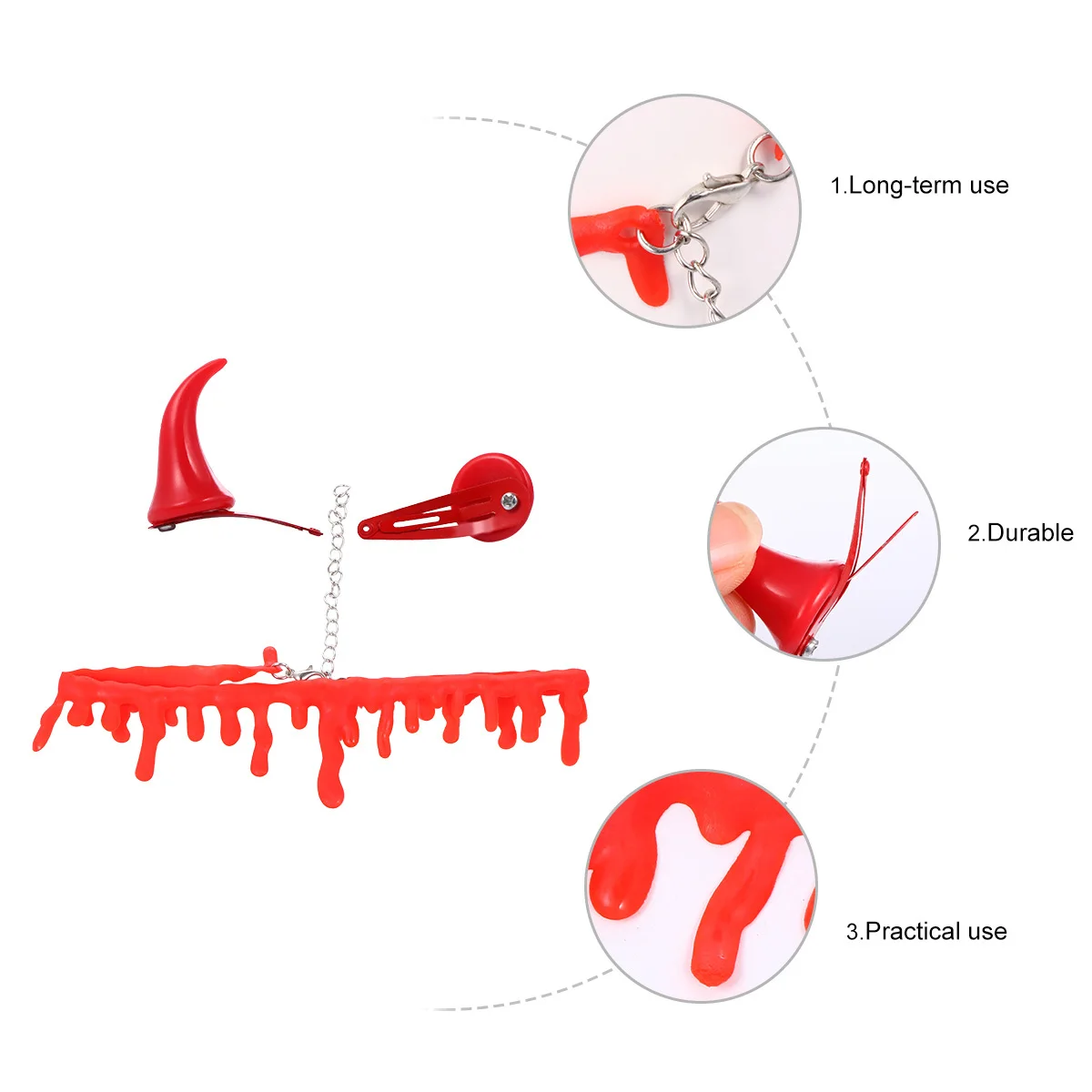 2 szt. Halloweenowy Krwawy Naszyjnik i Spinka do Włosów, Akcesoria na Imprezę, Straszne Akcesoria do Włosów, Rekwizyty do Kostiumów Horror, Naszyjnik na Halloween