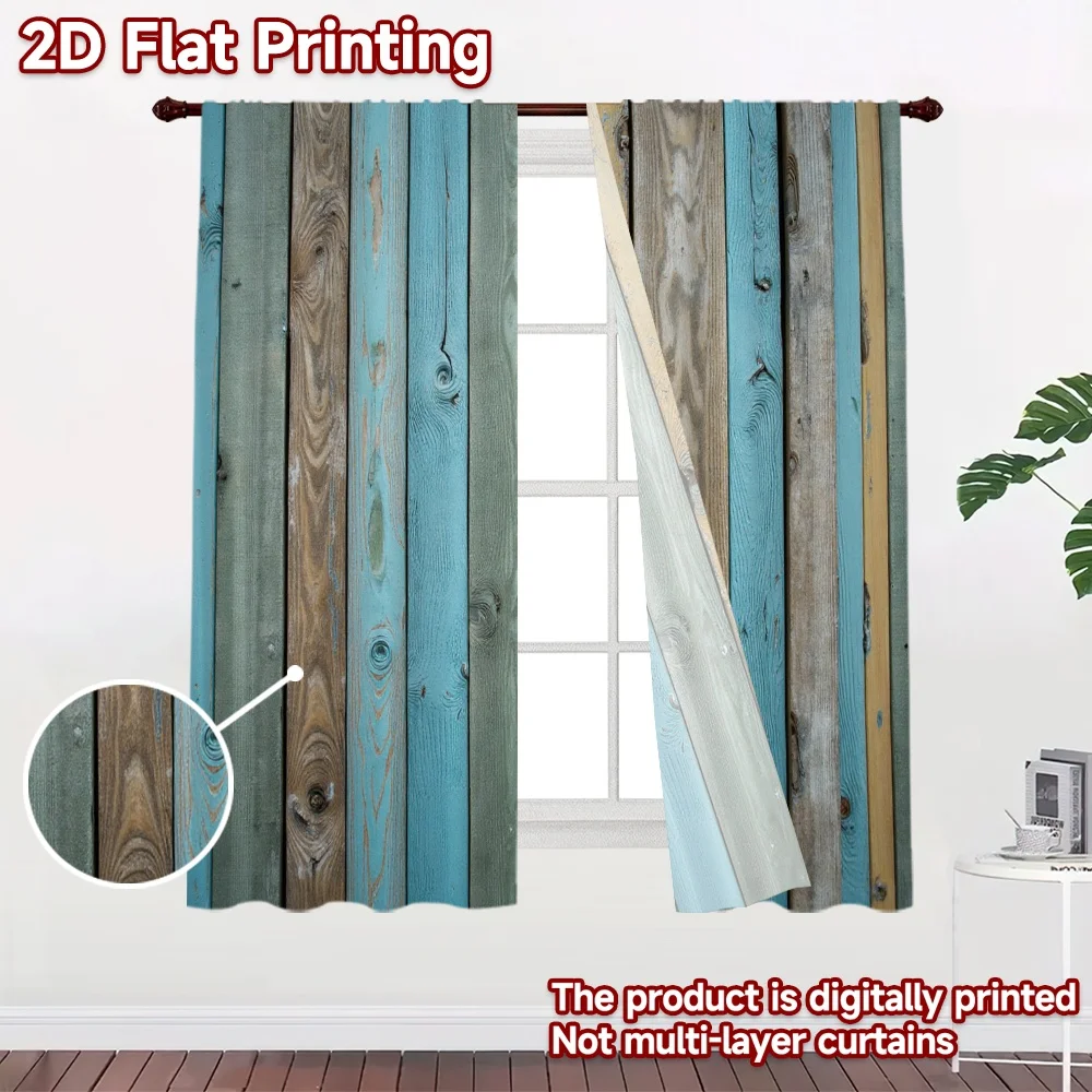 2D flat 2pcs Curtain Modern Minimalist Style Weathered Colorful Wood Planks Durable polyester fiber Festive Wall Decor Use for